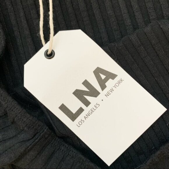 Revolve LNA Off the Shoulders Cropped Top Ribbed Knit Long Sleeve Black Small - Picture 12 of 16